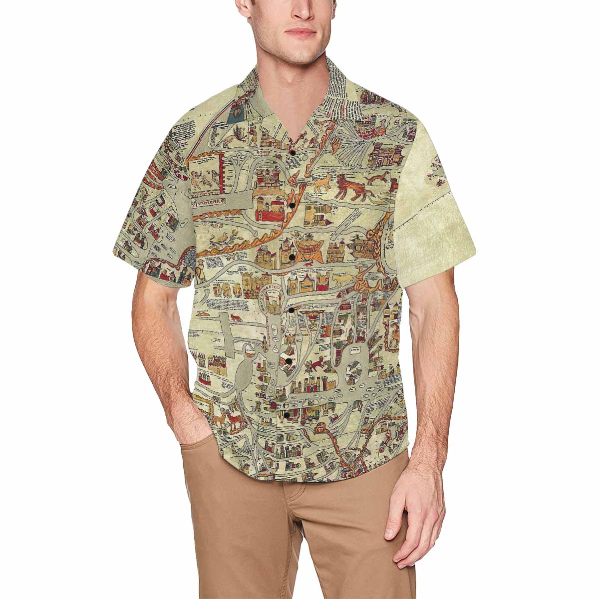 Antique Map design Hawaiian mens shirt, Design 27