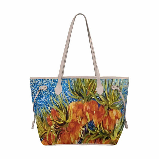 Vintage Floral Handbag, Classic Handbag, Mod 1695361 Design 42, BEIGE/TAN TRIM