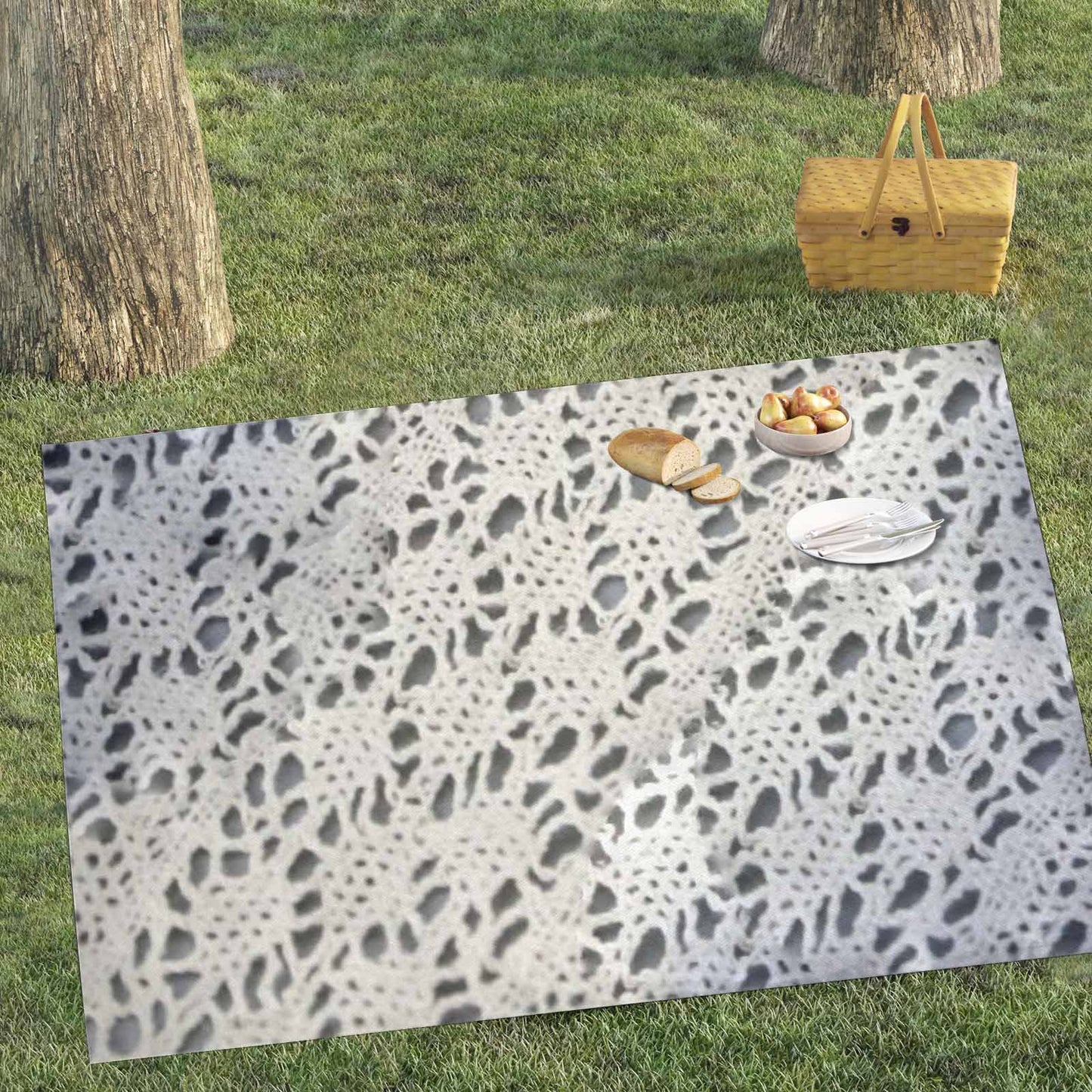 Victorian lace print waterproof picnic mat, 81 x 55in, design 12