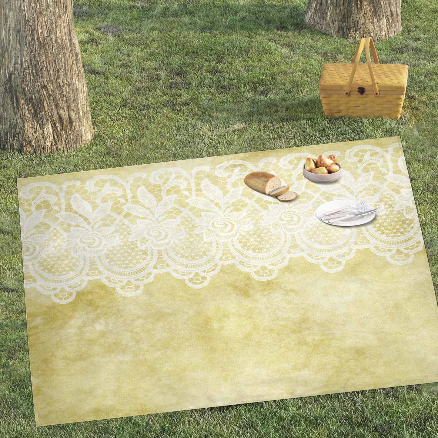 Victorian lace print waterproof picnic mat, 81 x 55in, design 44