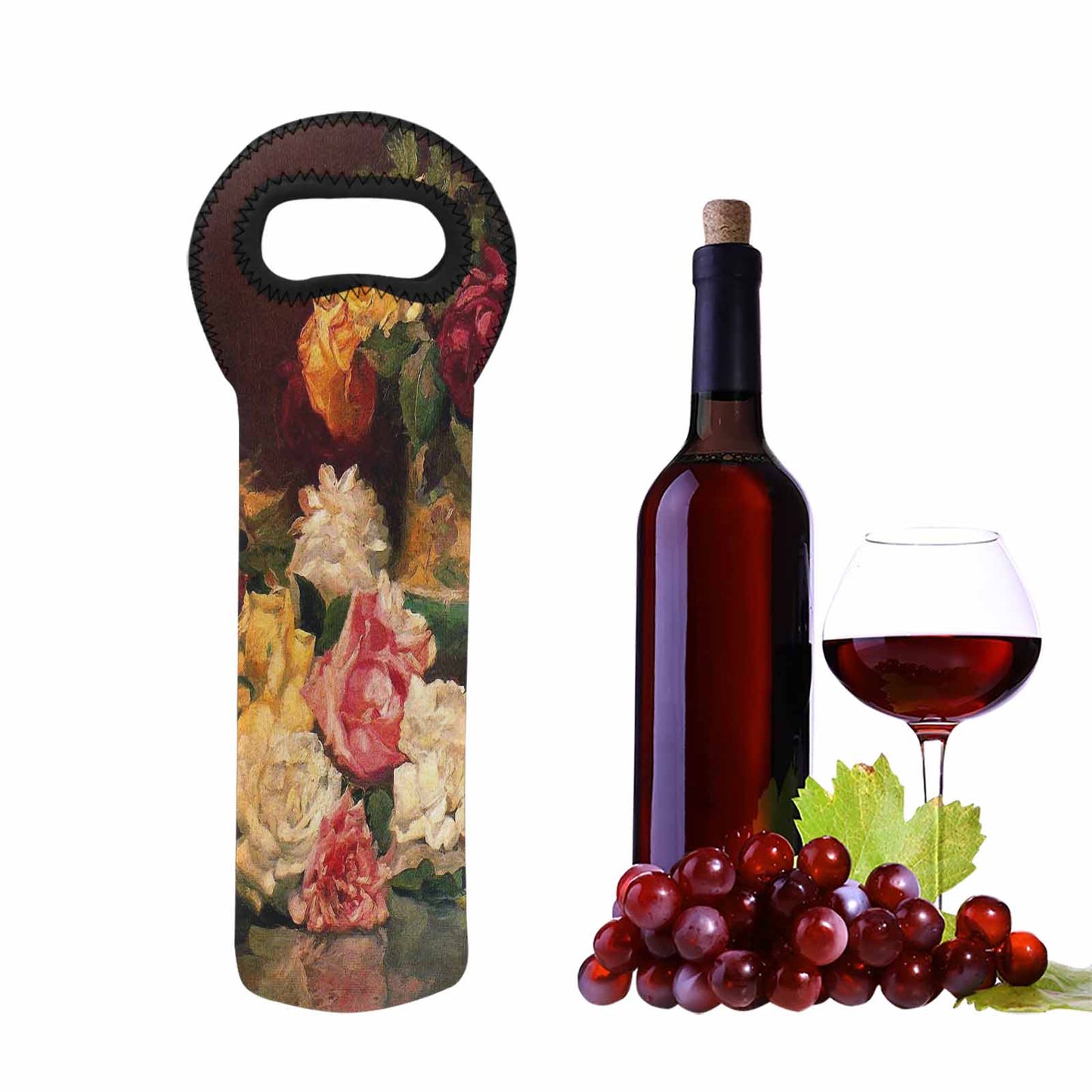 Vintage floral 1 bottle wine bag, Design 37