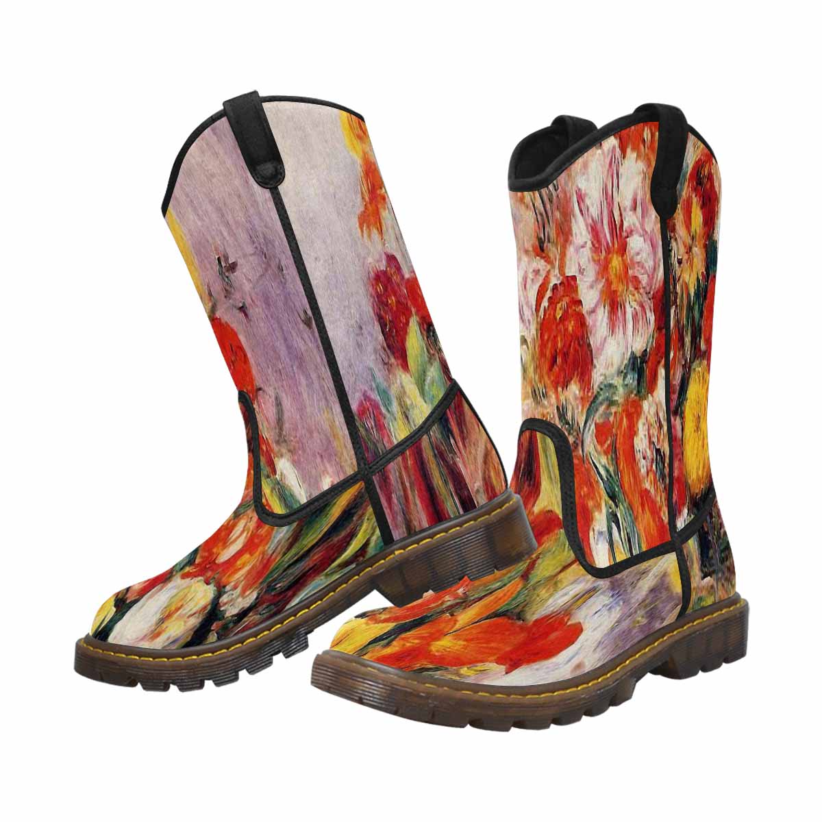 Vintage floral print, western lumber boots Design 19