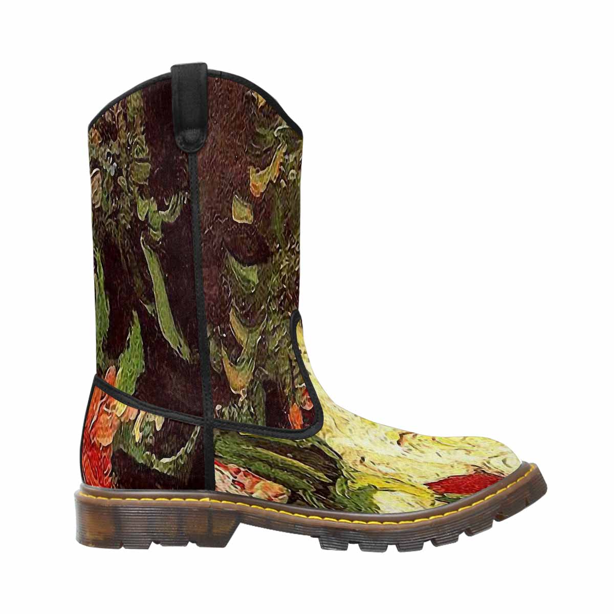 Vintage floral print, western lumber boots Design 33