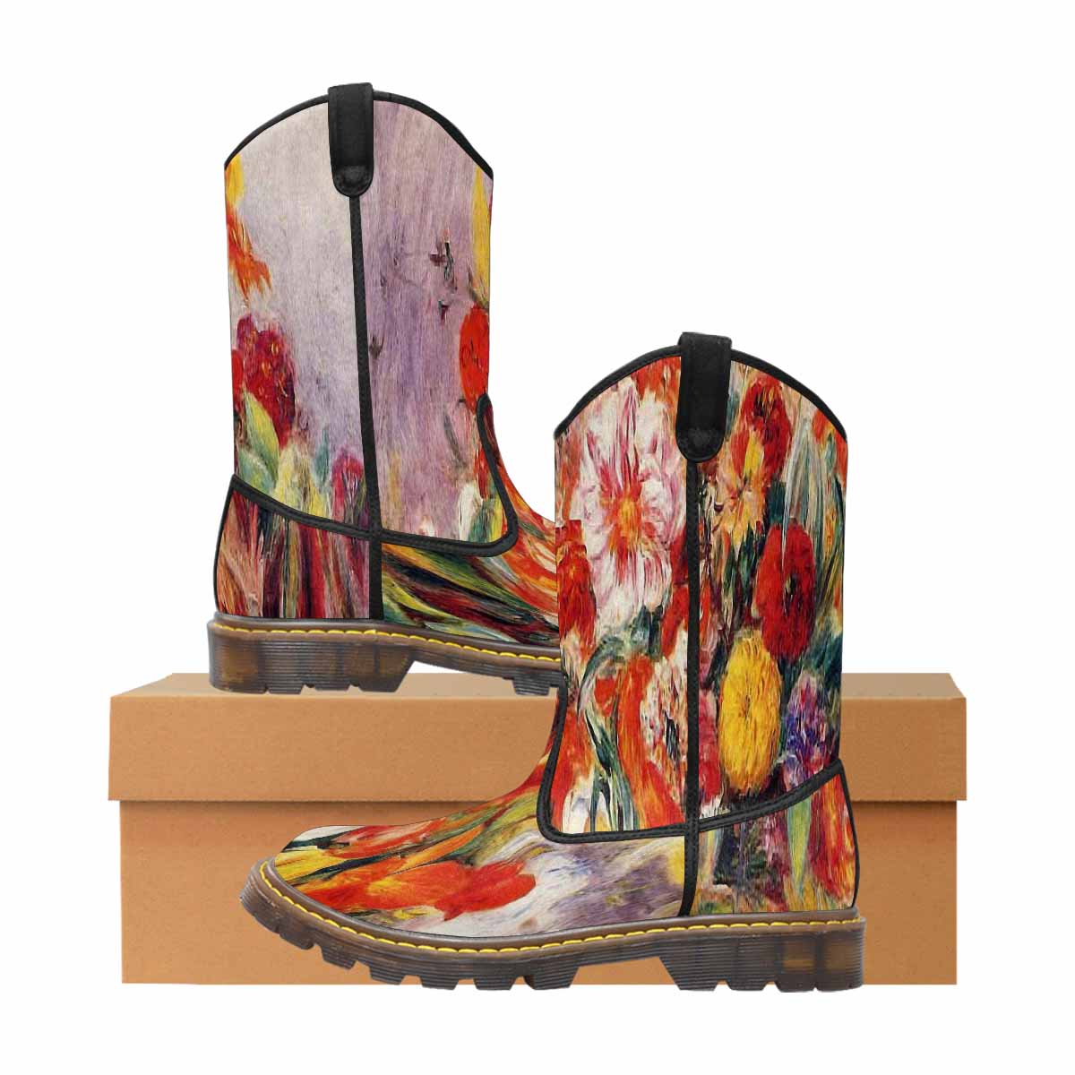 Vintage floral print, western lumber boots Design 19