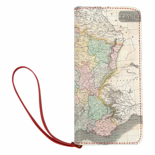 Antique Map design , womens wallet, clutch purse, Red TrimDesign 39