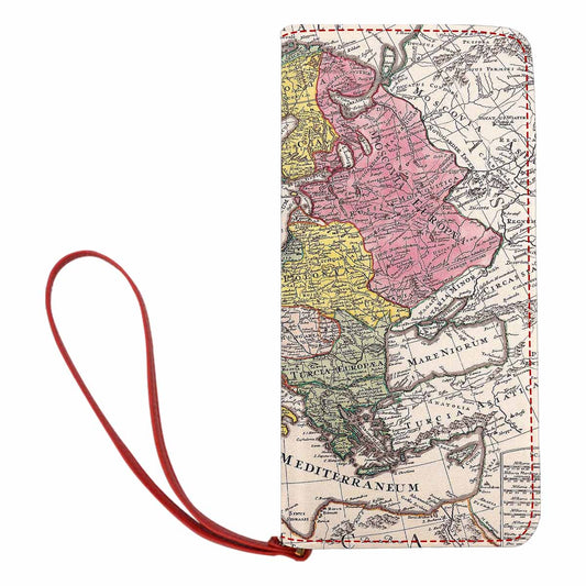 Antique Map design , womens wallet, clutch purse, Red TrimDesign 43