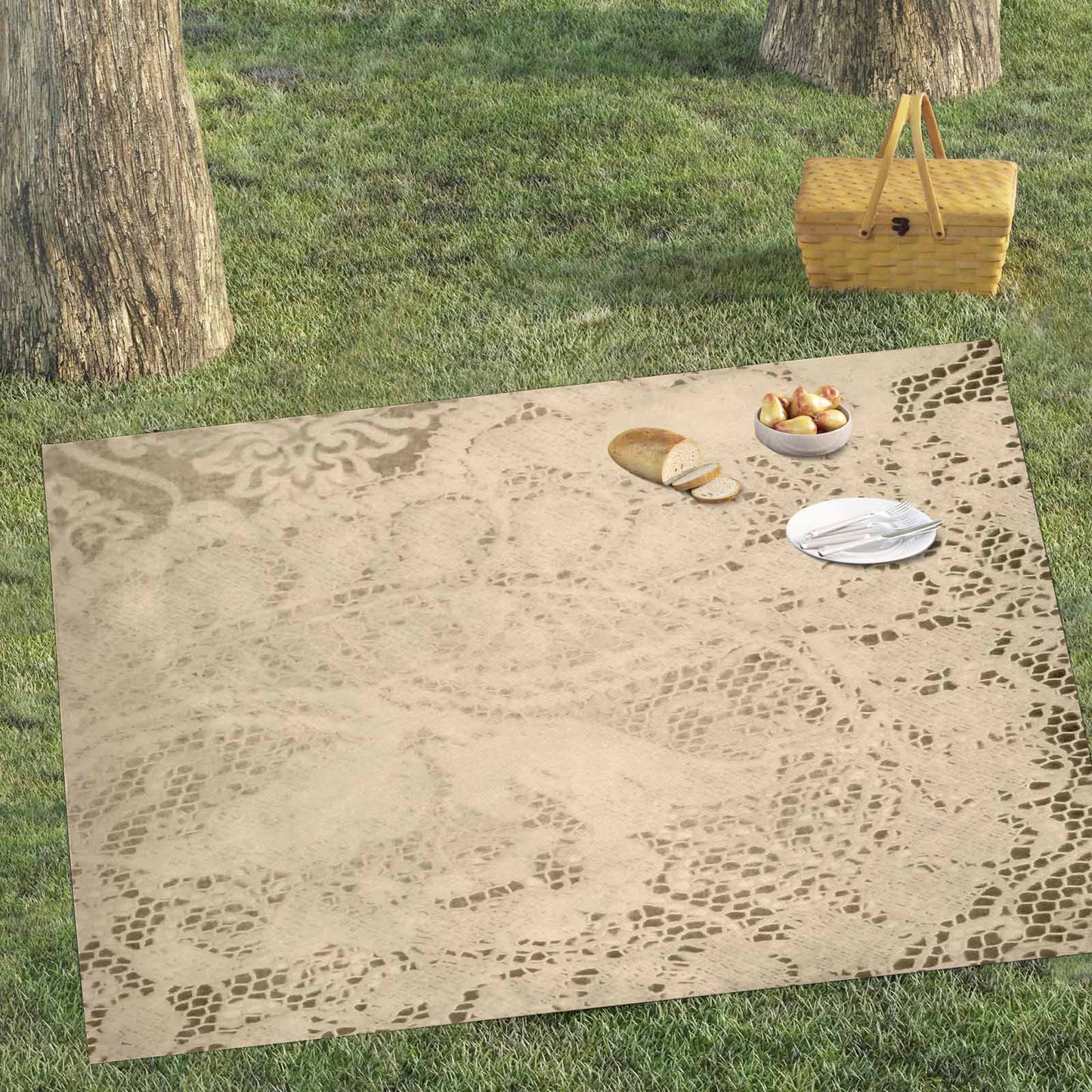 Victorian lace print waterproof picnic mat, 81 x 55in, design 26