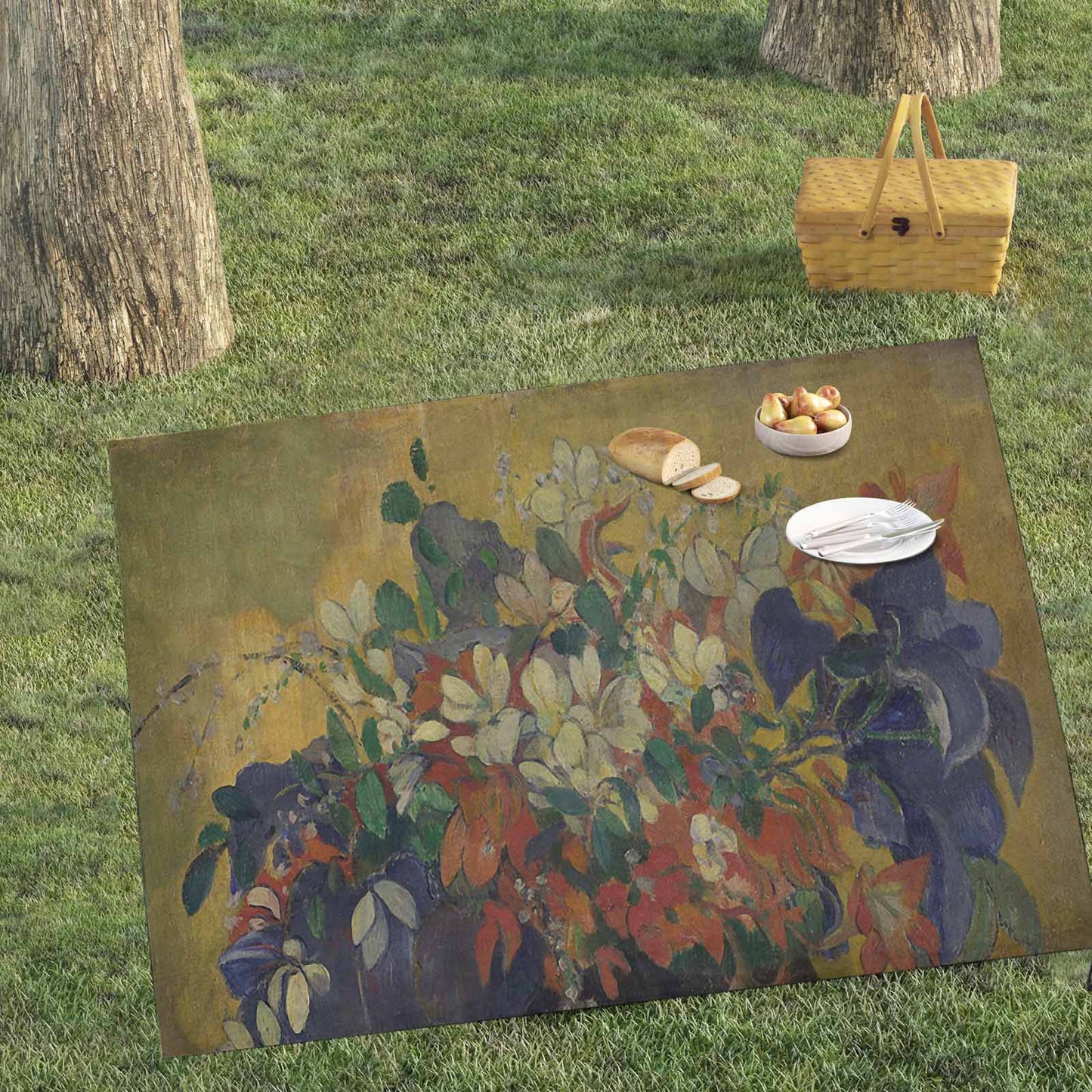 Vintage Floral waterproof picnic mat, 69 x 55in, Design 10