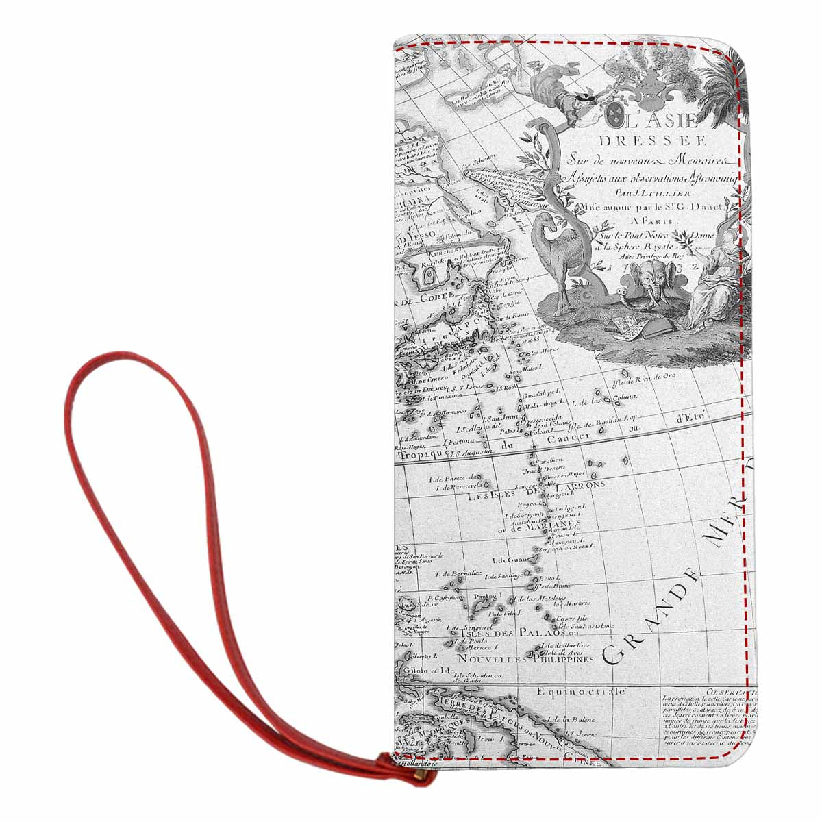 Antique Map design , womens wallet, clutch purse, Red TrimDesign 8