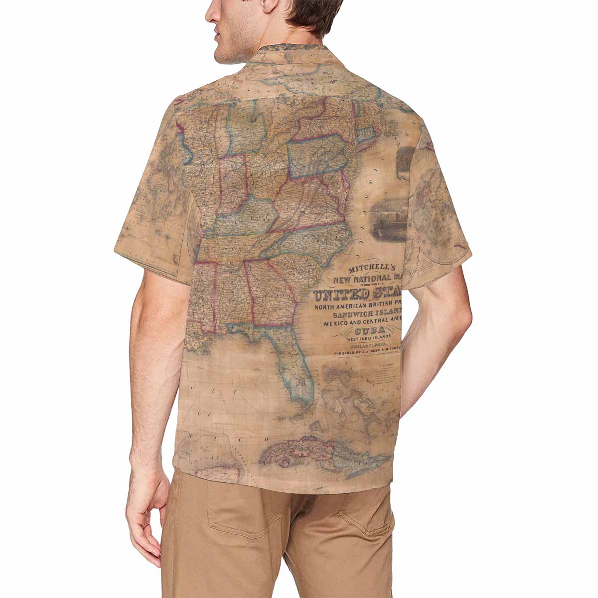 Antique Map design Hawaiian mens shirt, Design 28