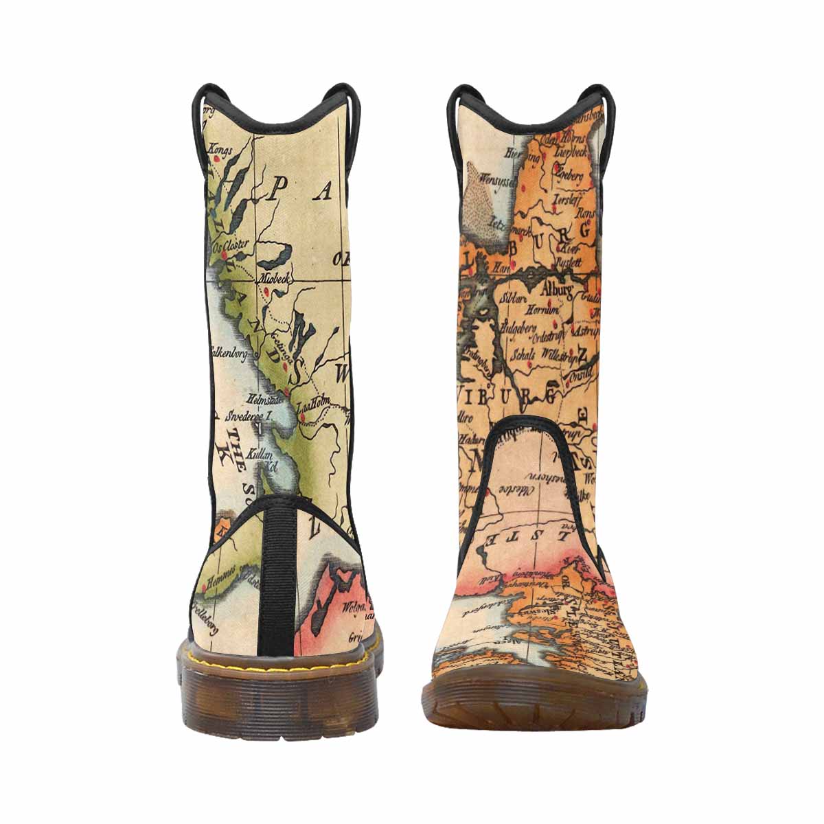 Antique Map design mens western lumber boots, Design 34