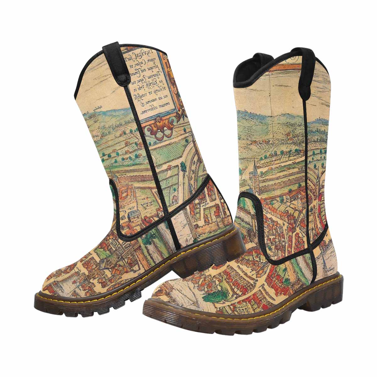 Antique Map design womens western lumber boots, Design 24