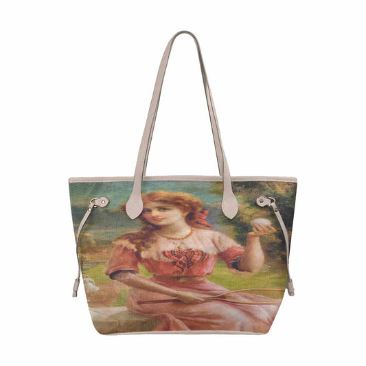 Victorian Lady Design Handbag, Model 1695361, Tennis Anyone, BEIGE/WHITE TRIM