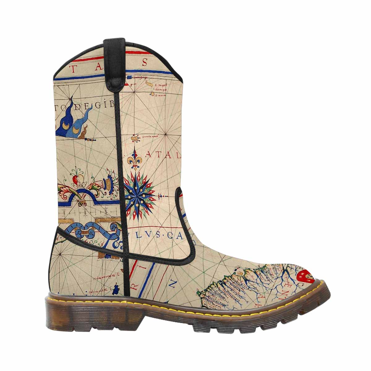 Antique Map design womens western lumber boots, Design 45