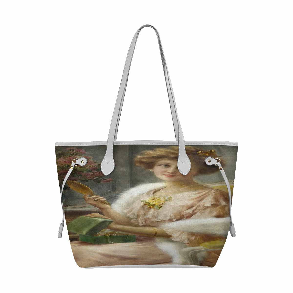 Victorian Lady Design Handbag, Model 1695361, A Young Lady With A Mirror, WHITE TRIM
