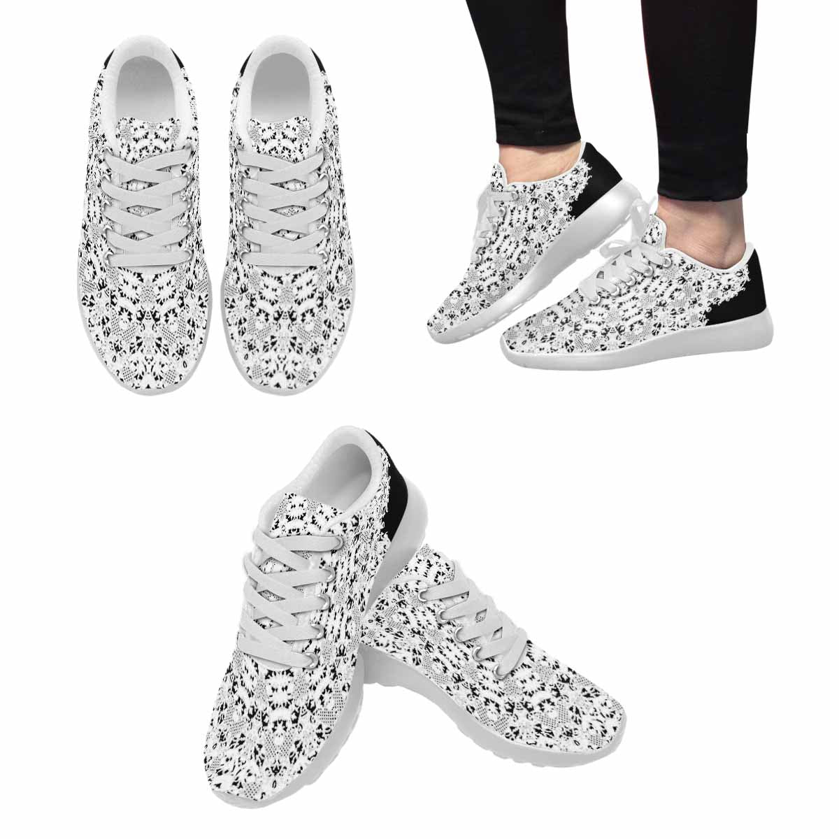 Victorian lace print, womens cute casual or running sneakers, design 50