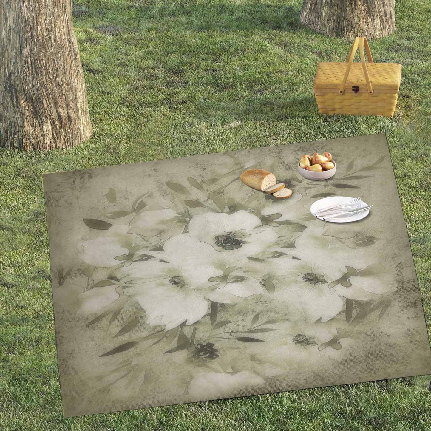 Vintage Floral waterproof picnic mat, 69 x 55in, Design 03x