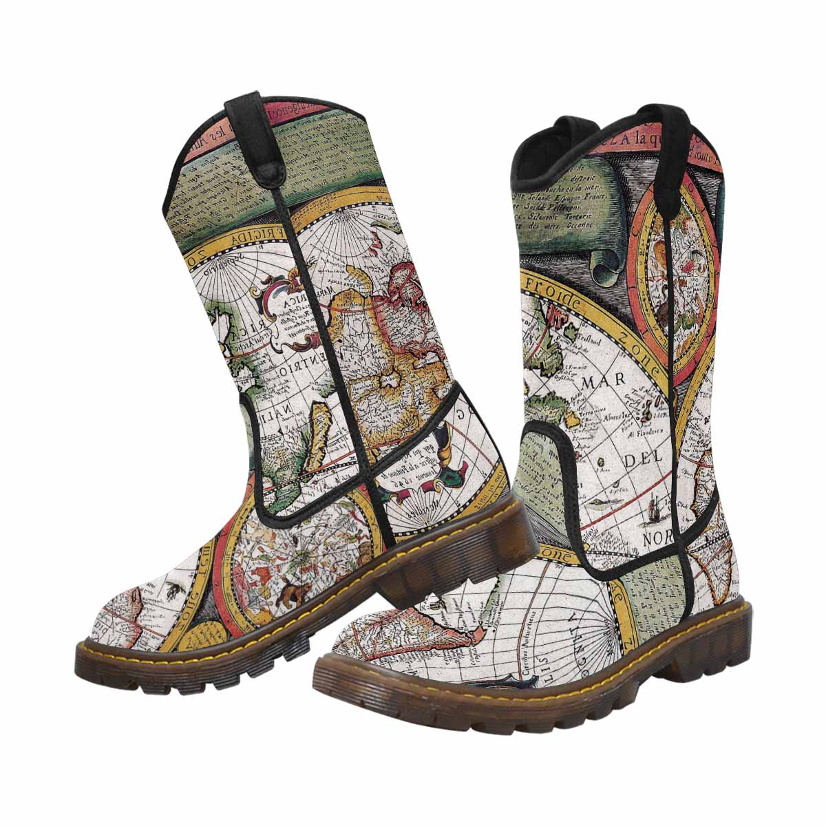 Antique Map design womens western lumber boots, Design 31