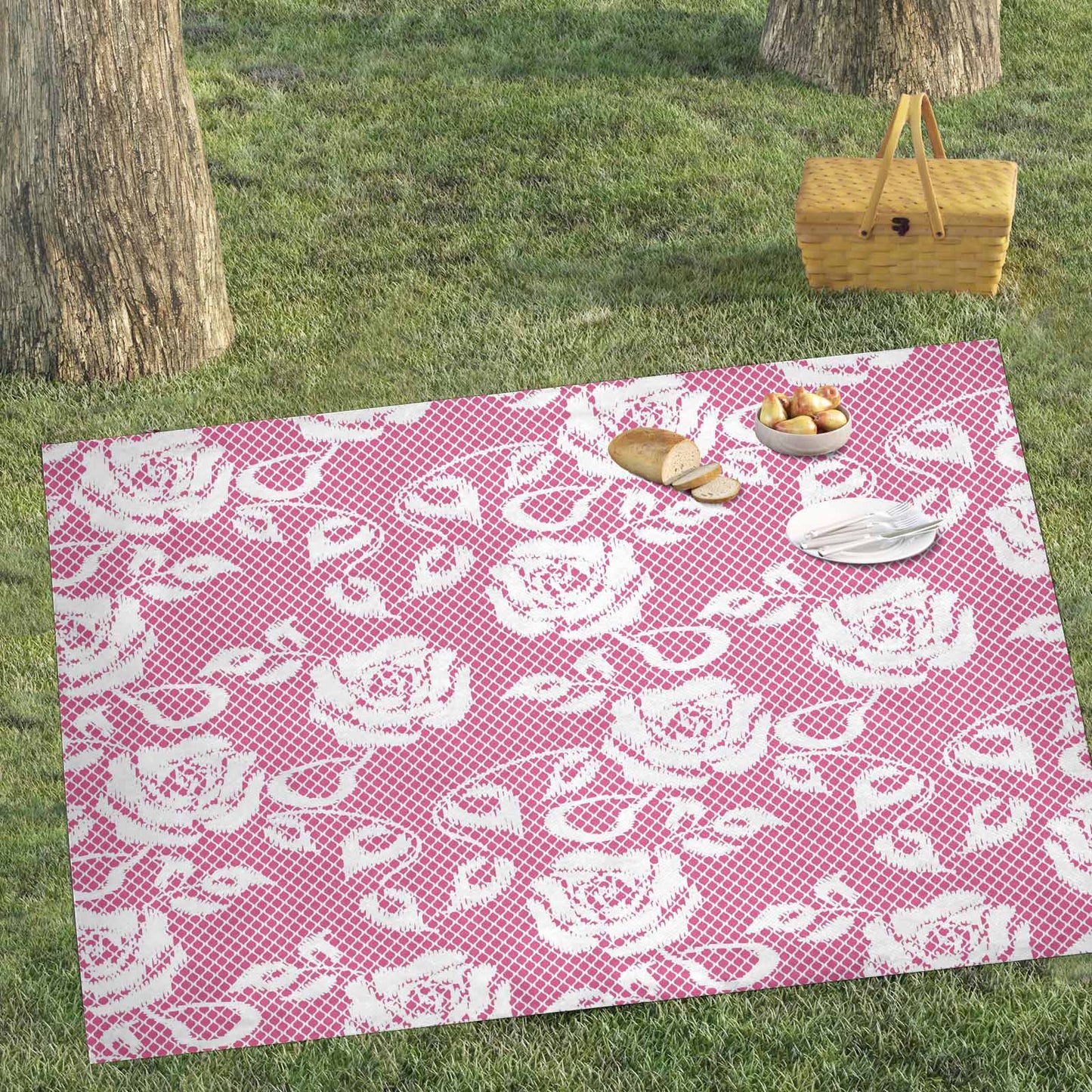 Victorian lace print waterproof picnic mat, 81 x 55in, design 17