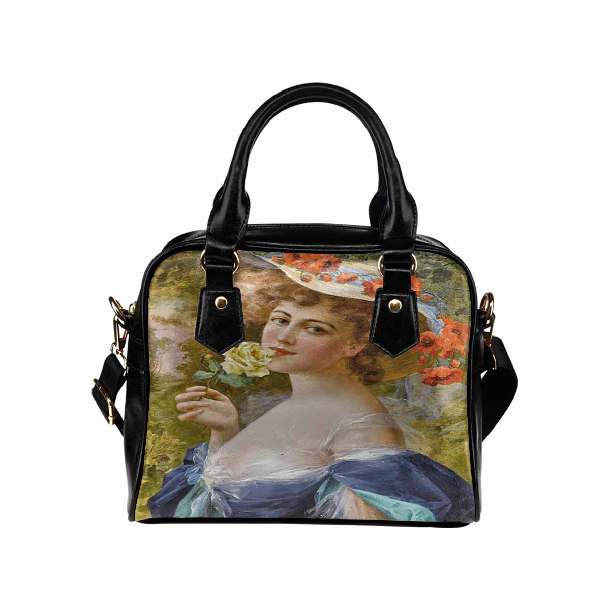 Victorian Lady design handbag, Mod 19163453, Woman with yellow rose at mouth