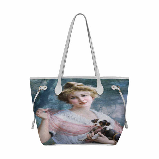 Victorian Lady Design Handbag, Model 1695361, The Mischievous Puppy, WHITE TRIM