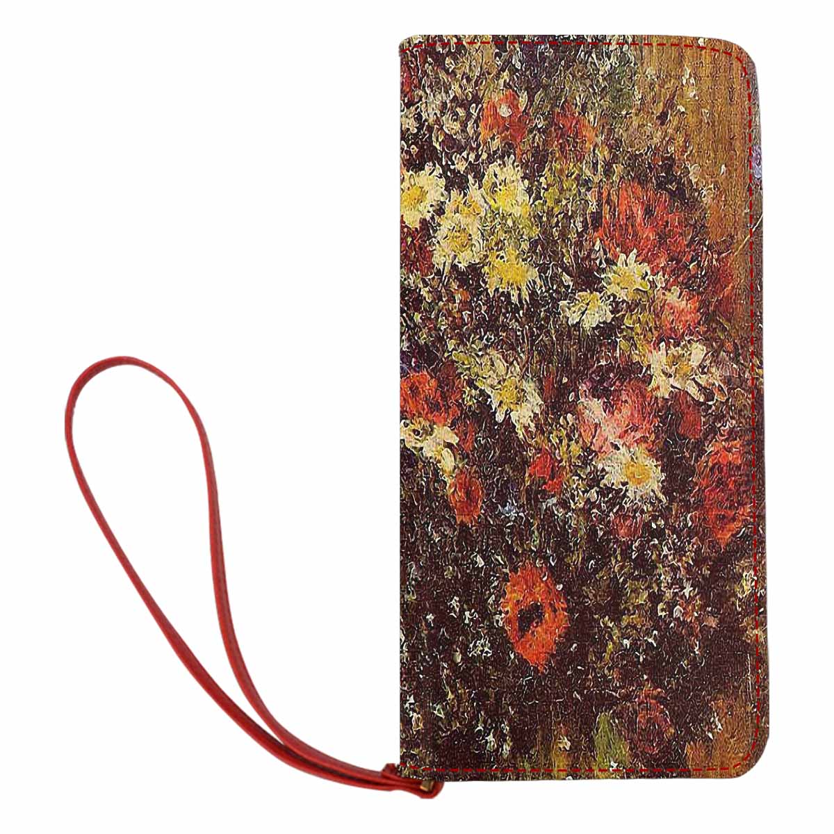 Vintage floral print, womens wallet, clutch purse, red trim, Design 24