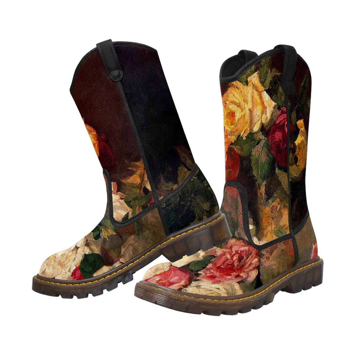 Vintage floral print, western lumber boots Design 37