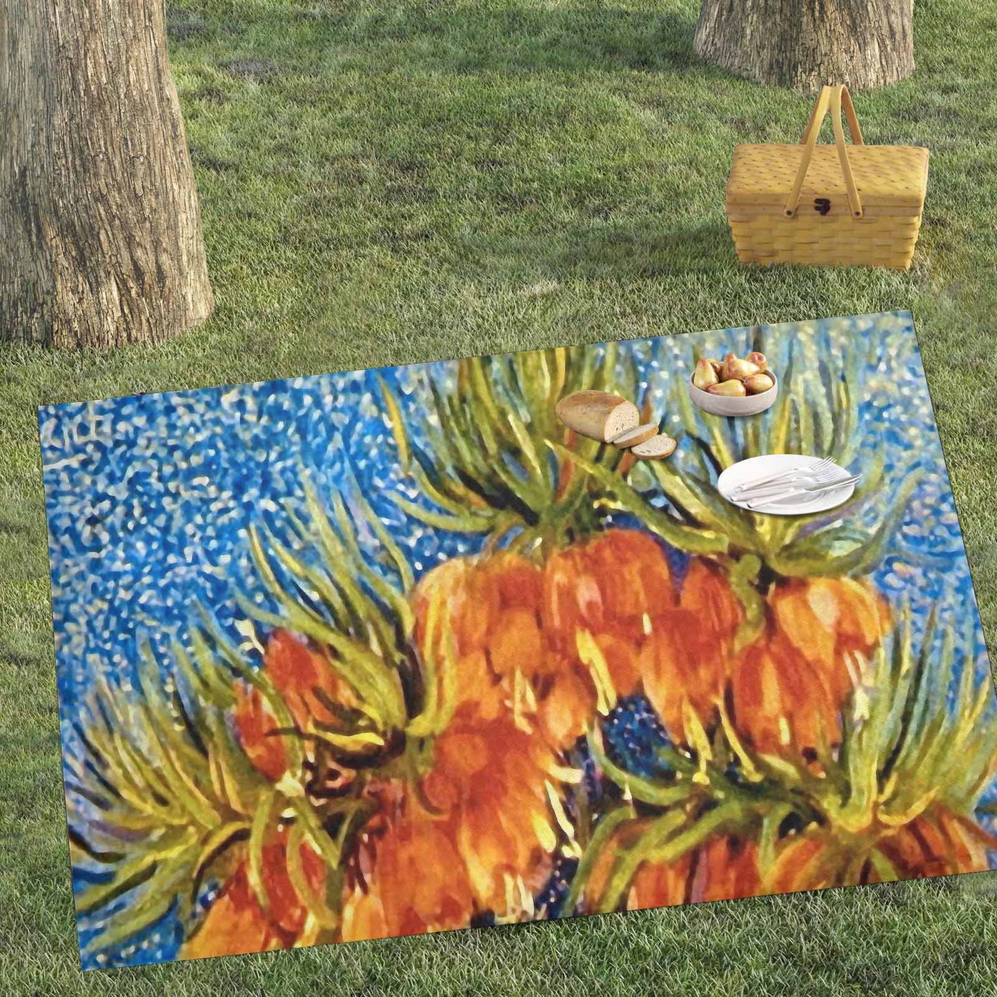 Vintage Floral waterproof picnic mat, 81 x 55in, Design 42