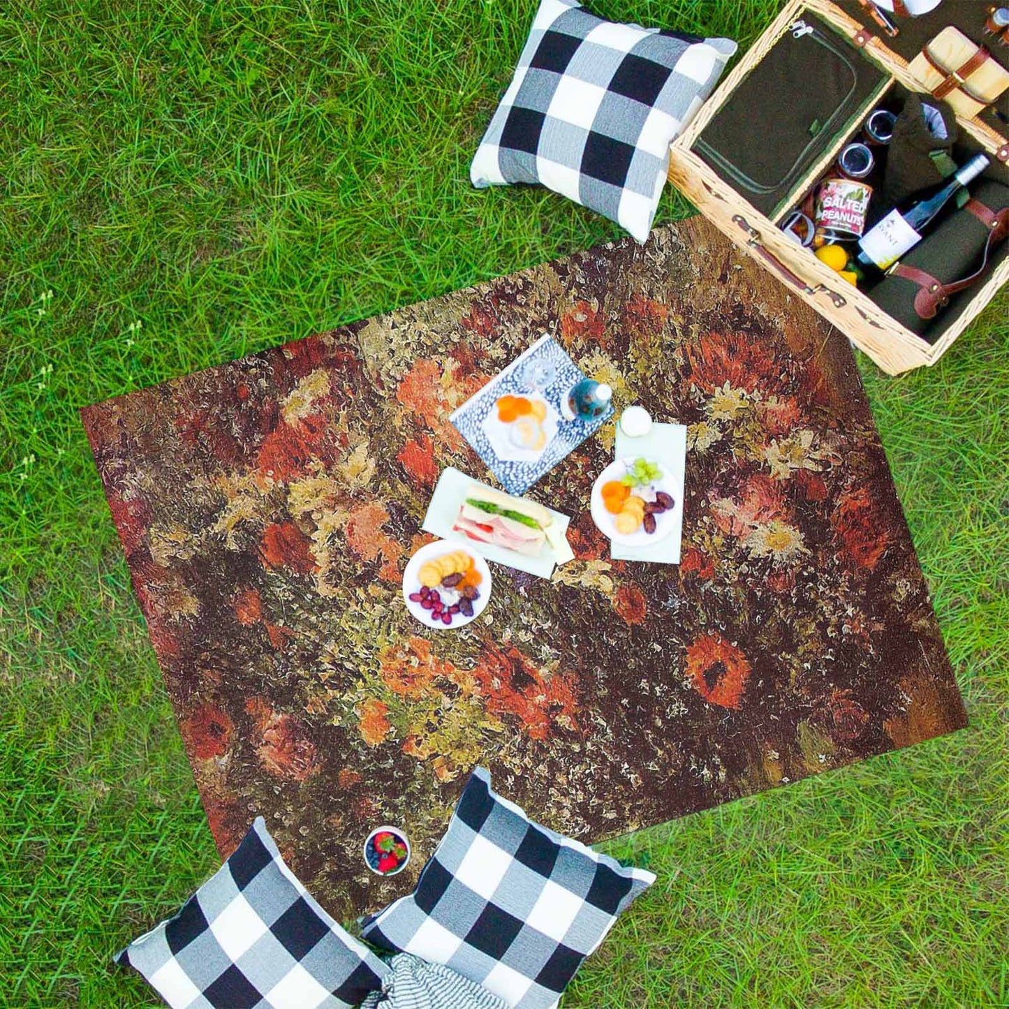 Vintage Floral waterproof picnic mat, 69 x 55in, Design 24