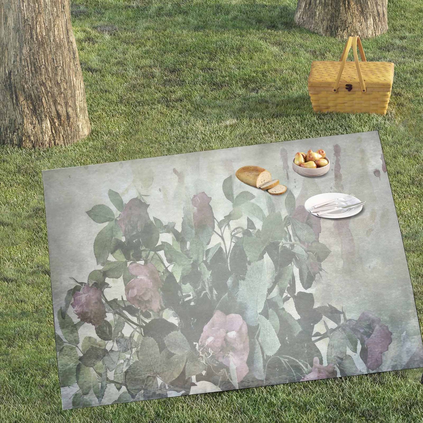 Vintage Floral waterproof picnic mat, 69 x 55in, Design 23