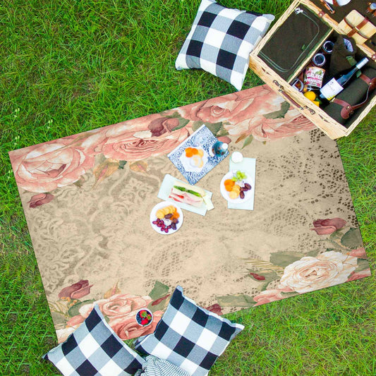 Victorian lace print waterproof picnic mat, 81 x 55in, design 25