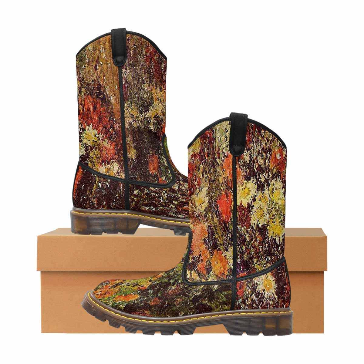 Vintage floral print, western lumber boots Design 24