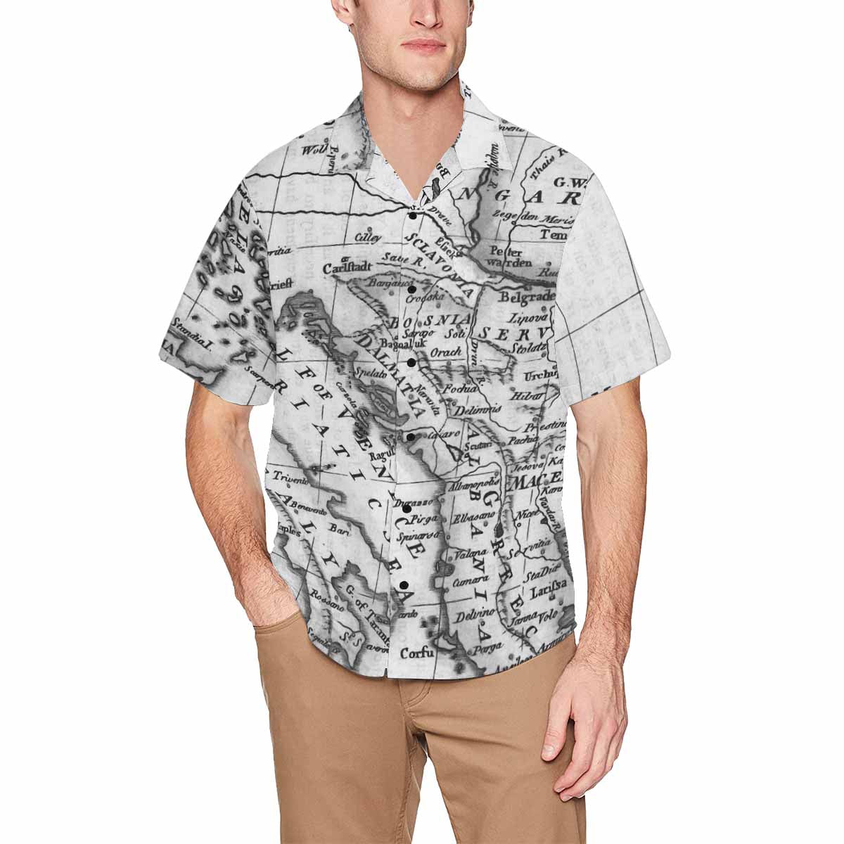 Antique Map design Hawaiian mens shirt, Design 20