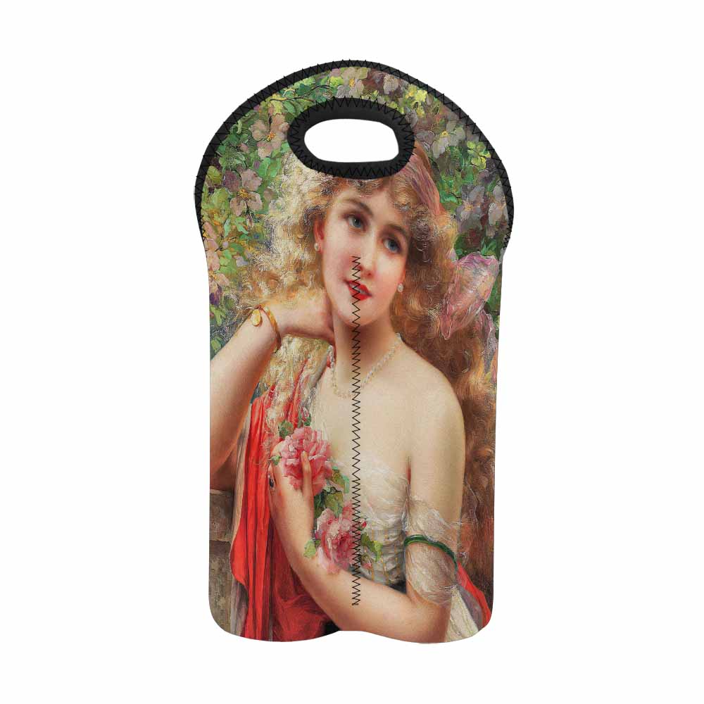 Victorian lady design 2 Bottle wine bag, Young Lady With Roses