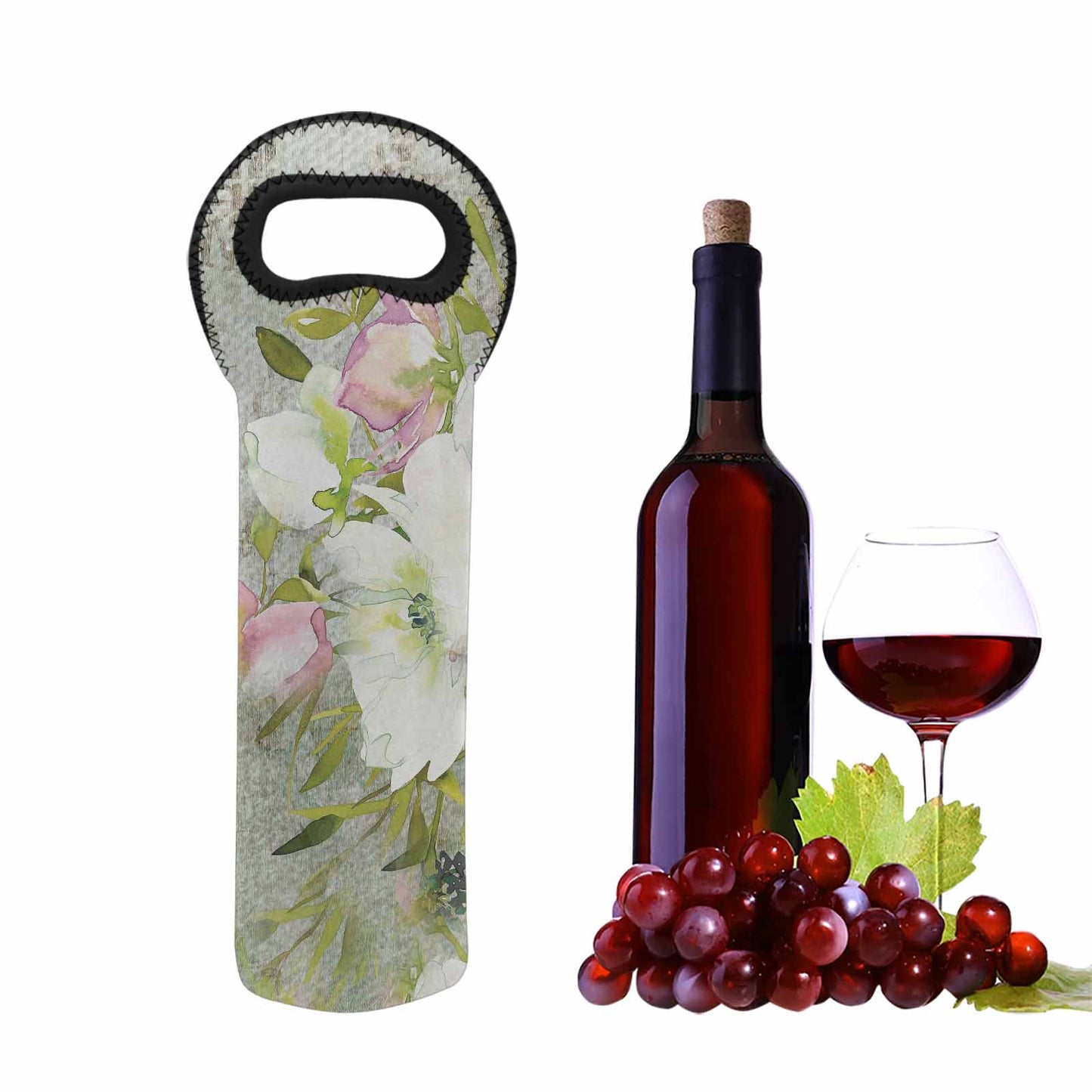 Vintage floral 1 bottle wine bag, Design 03