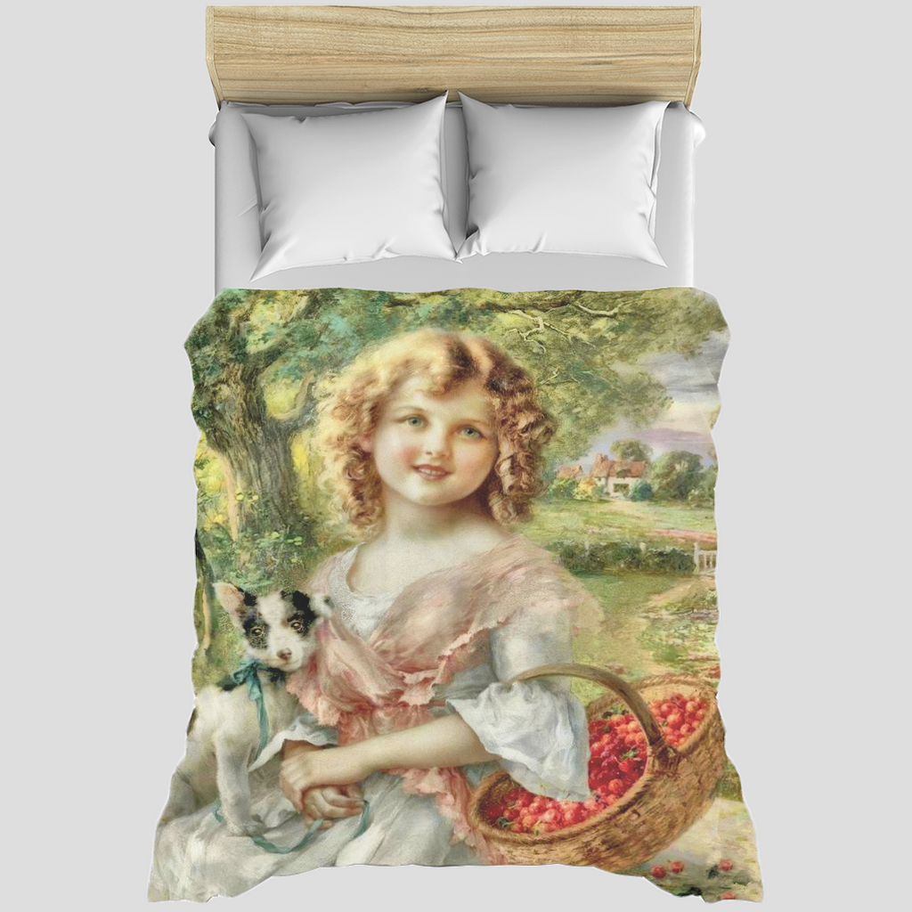 Victorian lady design Duvet cover, King, queen or twin size, Girl with Cherry