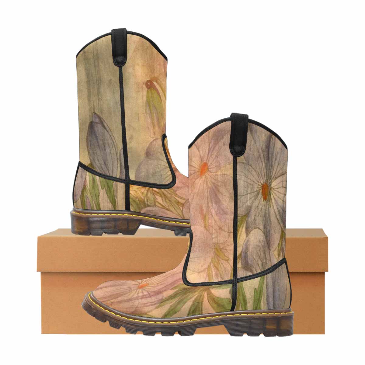 Vintage floral print, western lumber boots Design 13xx