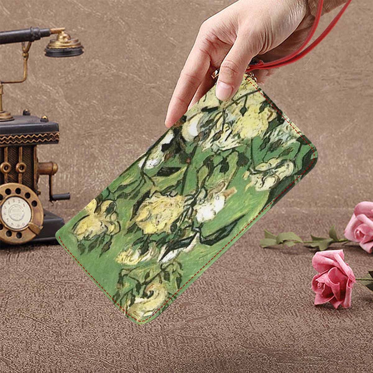 Vintage floral print, womens wallet, clutch purse, red trim, Design 55