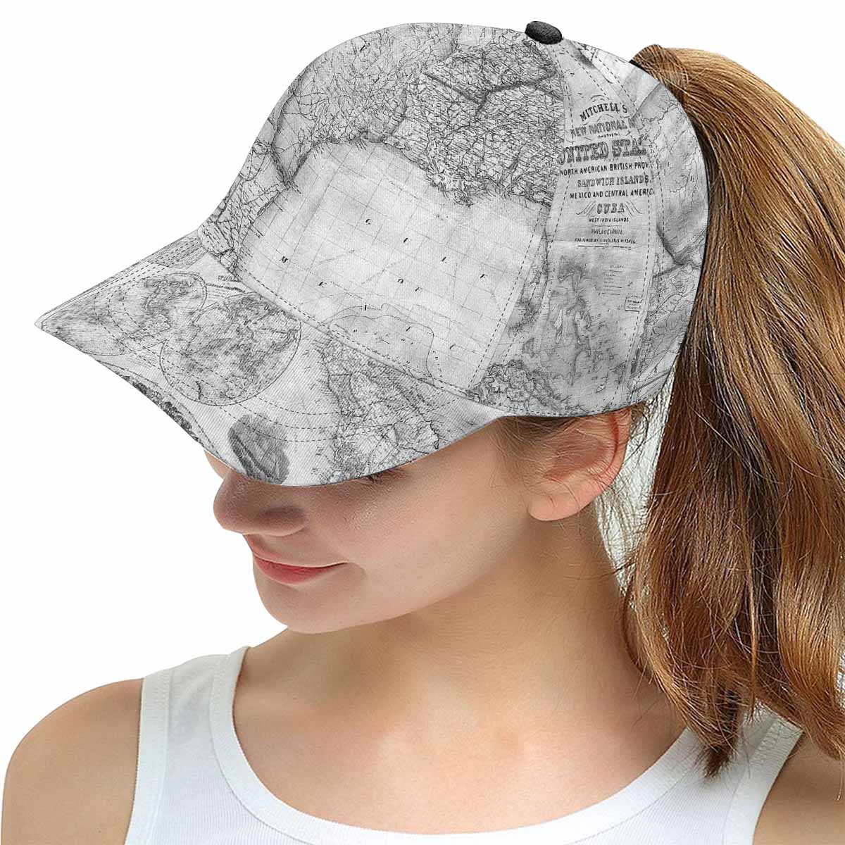 Antique Map design mens or womens deep snapback cap, trucker hat, Design 26