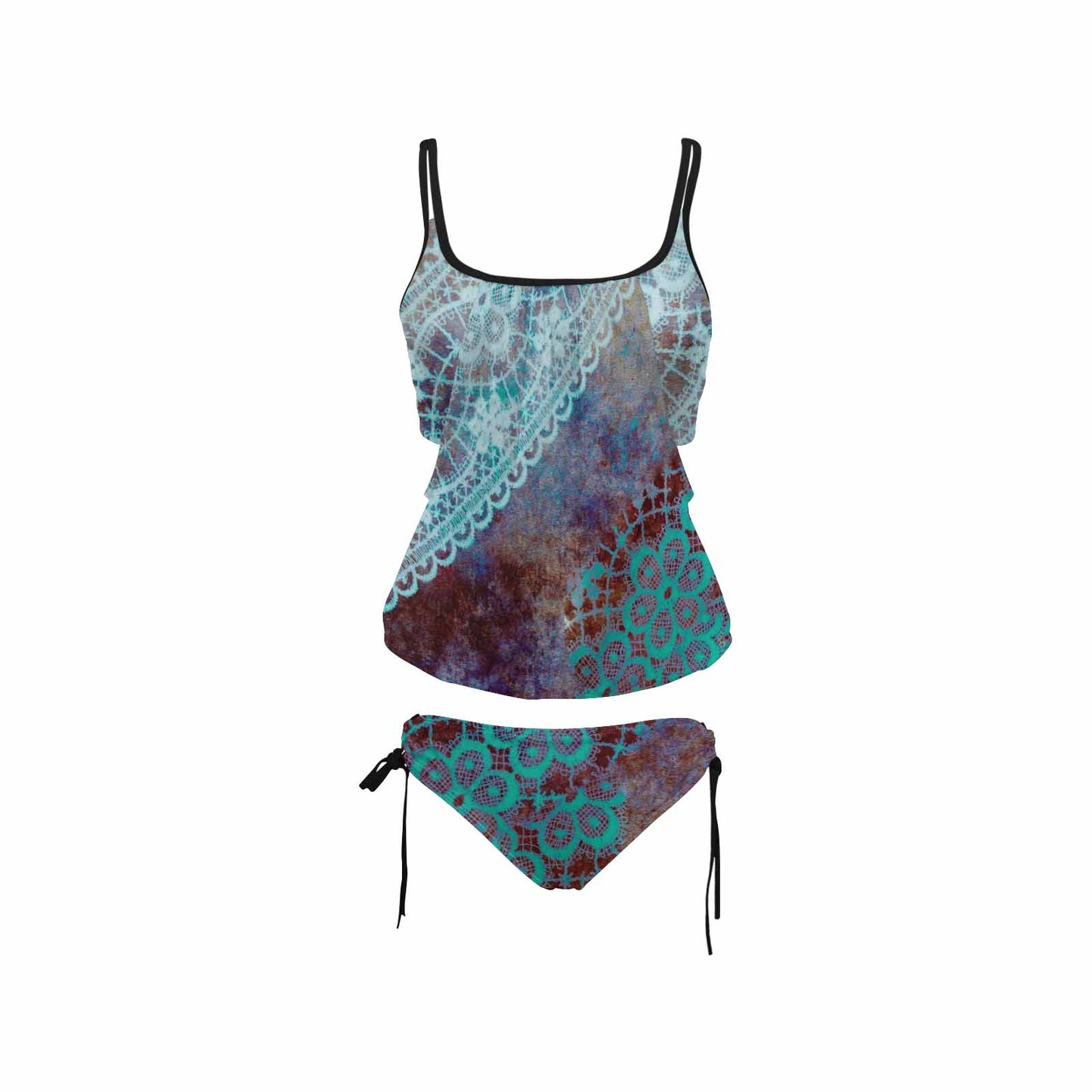 Tankini cover belly swim wear, Printed Victorian lace design 37