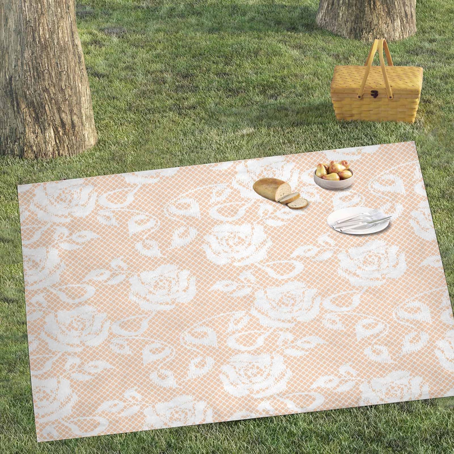 Victorian lace print waterproof picnic mat, 81 x 55in, design 16