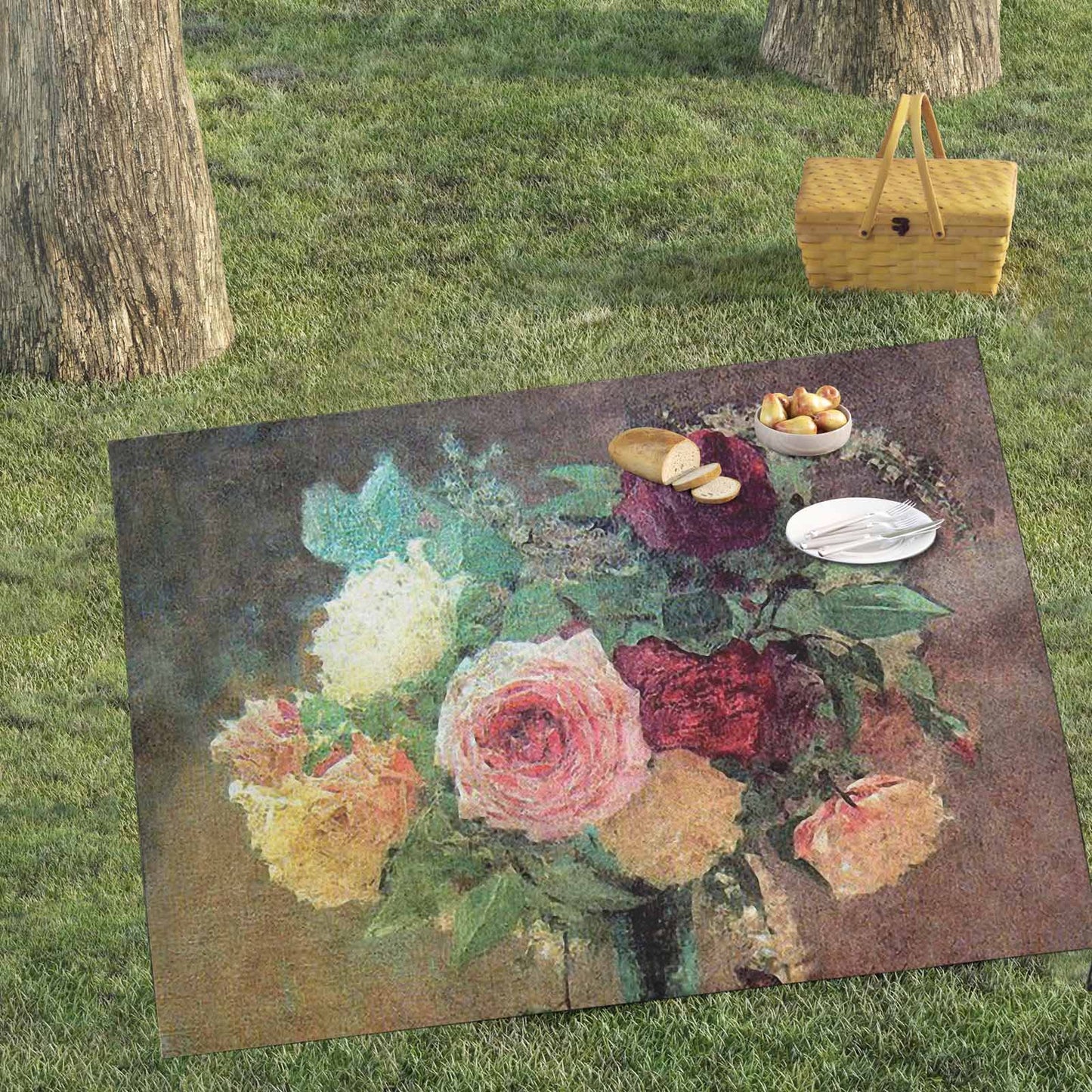 Vintage Floral waterproof picnic mat, 69 x 55in, Design 29