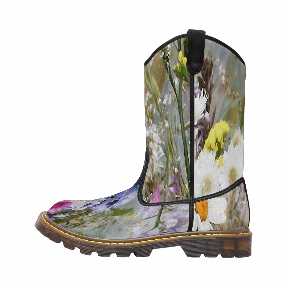 Vintage floral print, western lumber boots Design 02