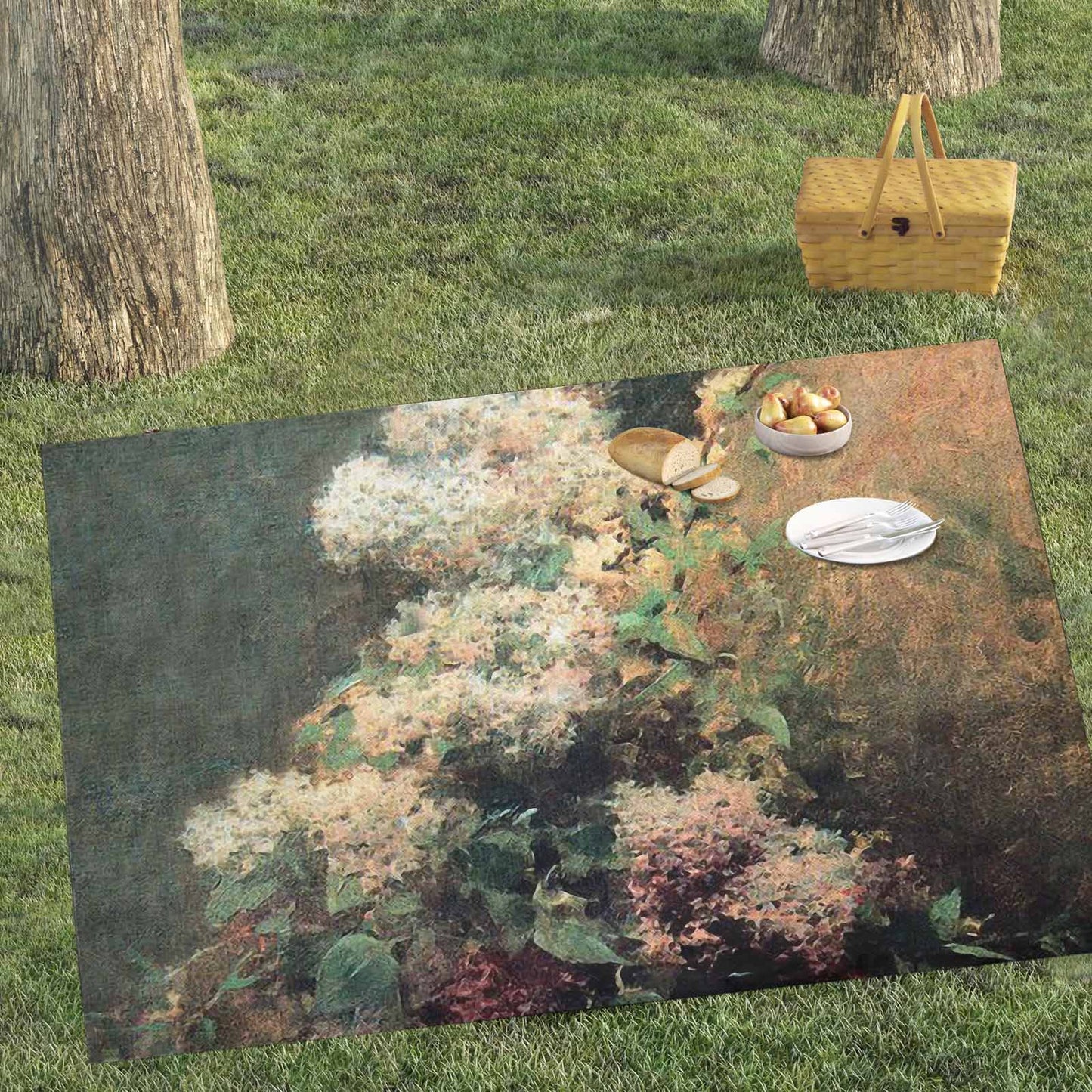 Vintage Floral waterproof picnic mat, 81 x 55in, Design 34