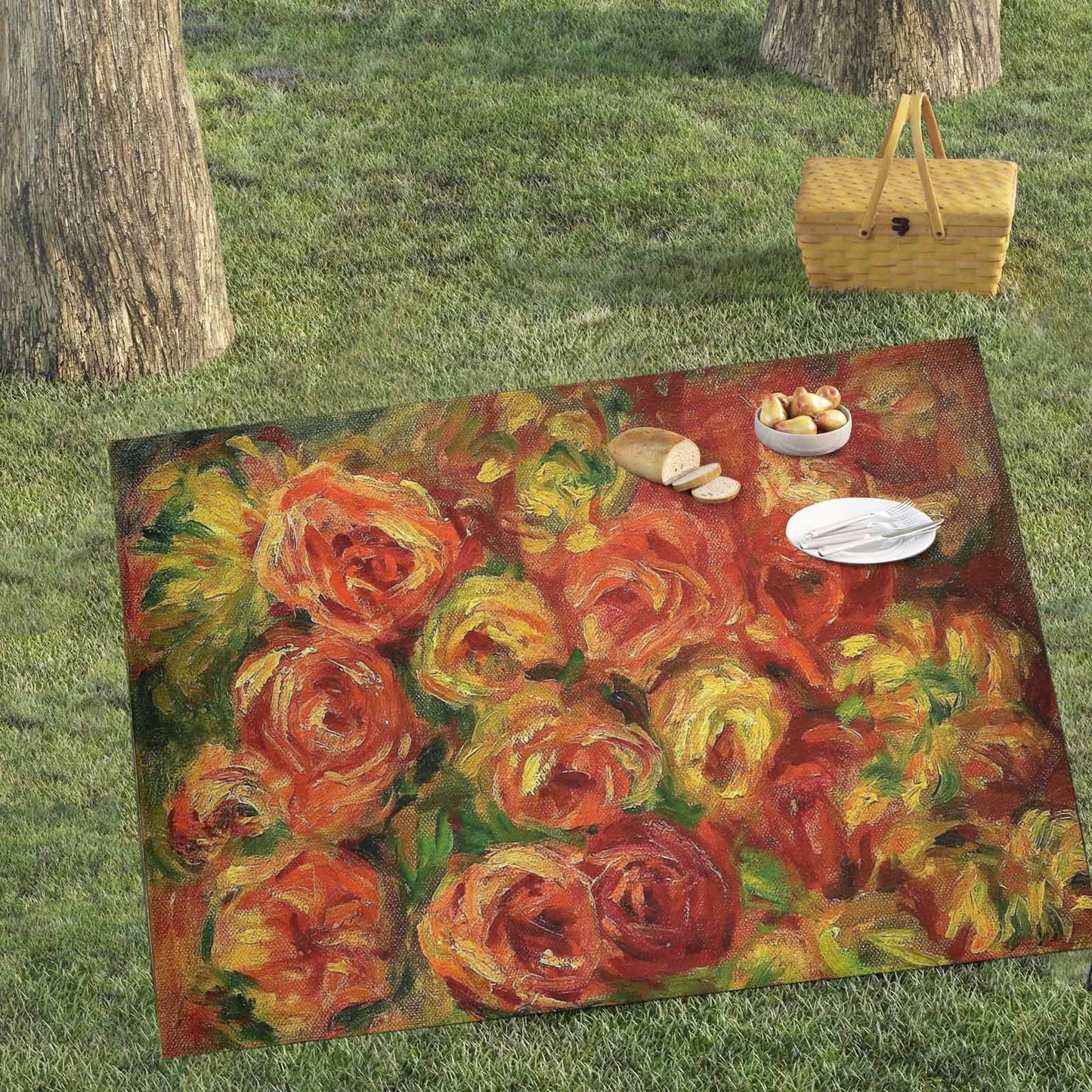 Vintage Floral waterproof picnic mat, 69 x 55in, Design 18