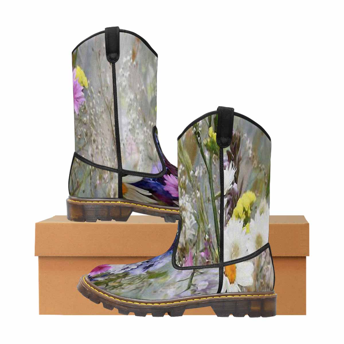 Vintage floral print, western lumber boots Design 02