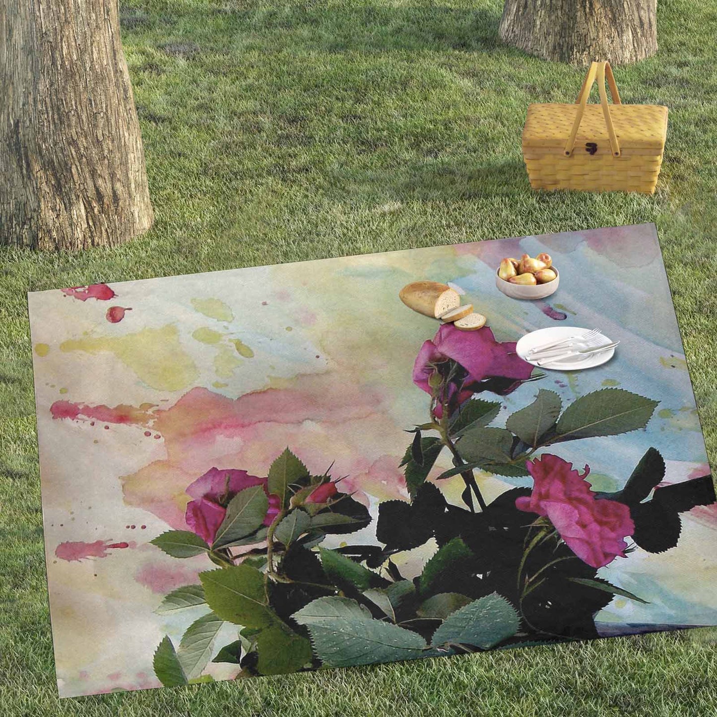 Vintage Floral waterproof picnic mat, 81 x 55in, Design 21