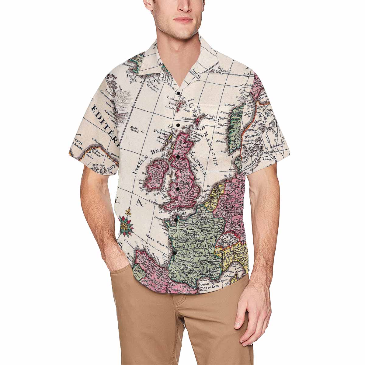 Antique Map design Hawaiian mens shirt, Design 43