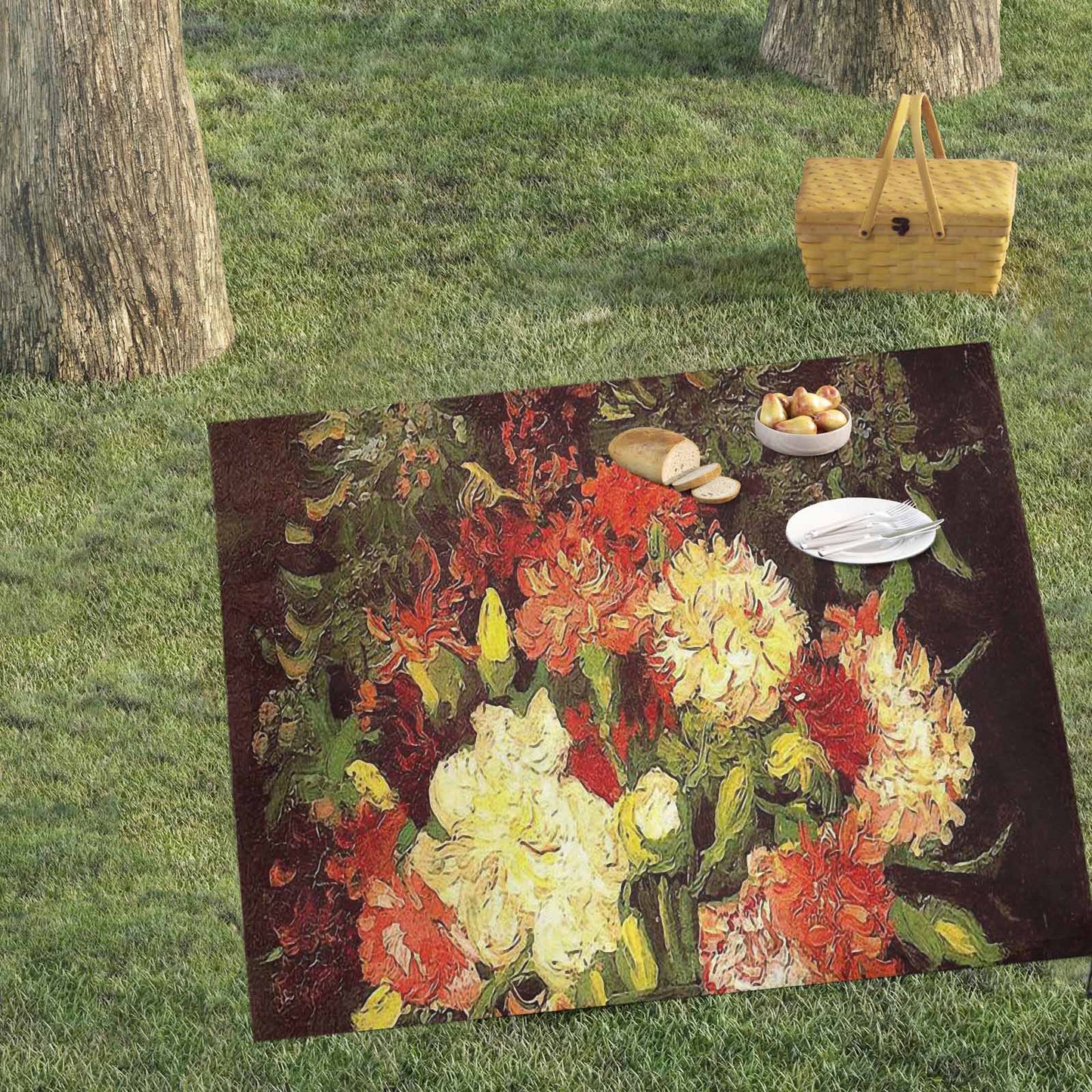 Vintage Floral waterproof picnic mat, 61 x 55in, Design 33