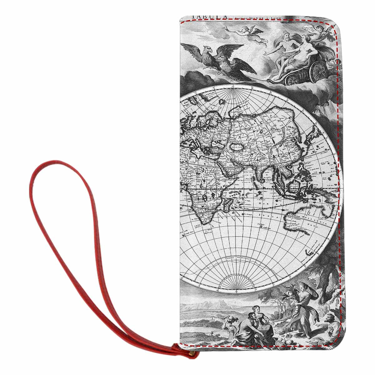 Antique Map design , womens wallet, clutch purse, Red TrimDesign 17